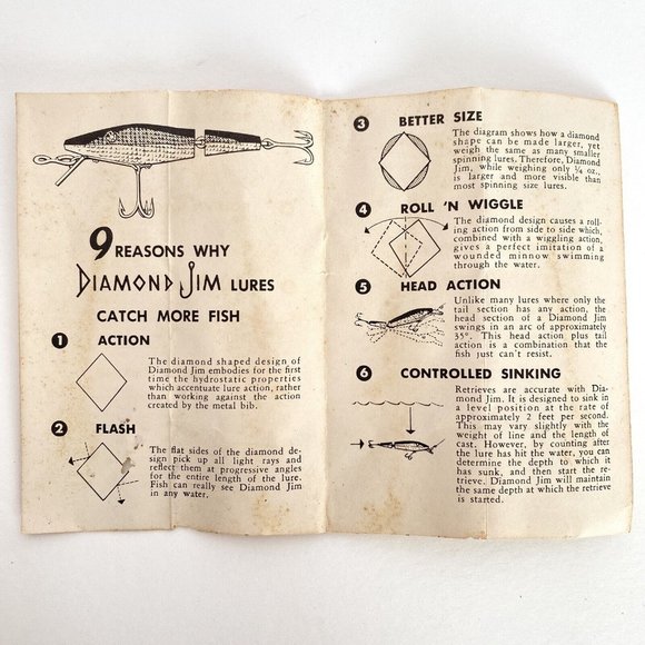 Vintage Diamond Jim Spinning Lures Insert Brochure 9 Reasons Why Catch More Fish - Picture 3 of 5